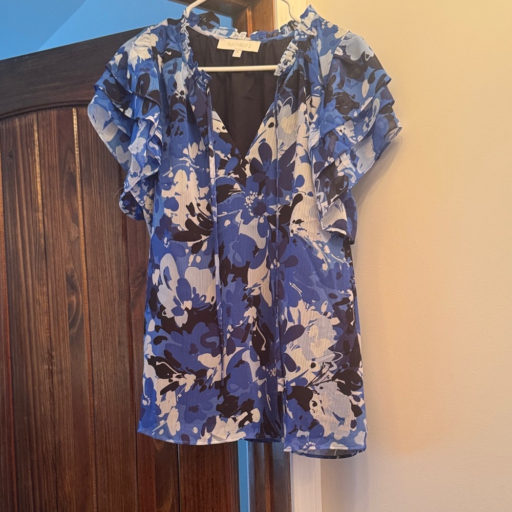 Sugarlips Blue and Black Floral Blouse